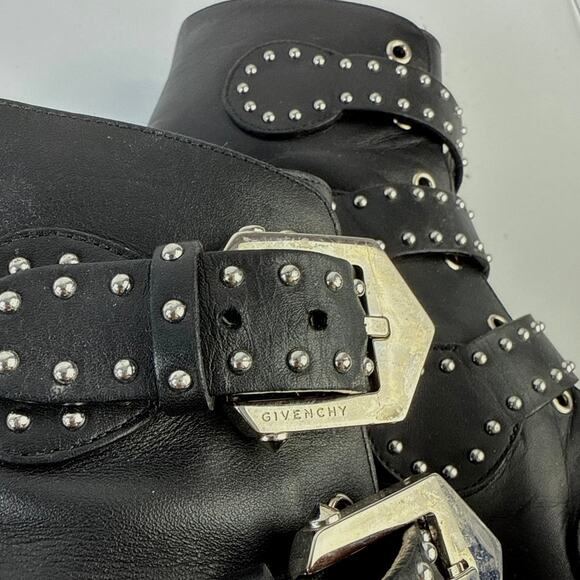 Givenchy Women's Black Leather Studded Buckle Pointed Toe Ankle Boots Size 7.5 - Picture 8 of 8